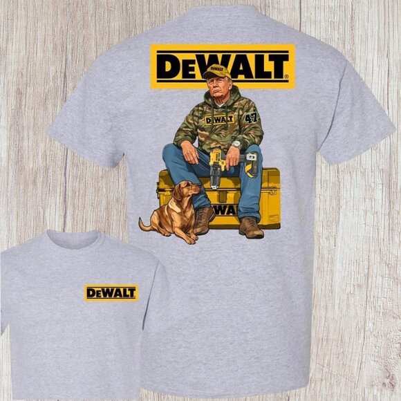 New De-Walt Trump Hunting Hound Dog Heather Gray Short Sleeve Graphic T-Shirt 3X - Picture 2 of 7